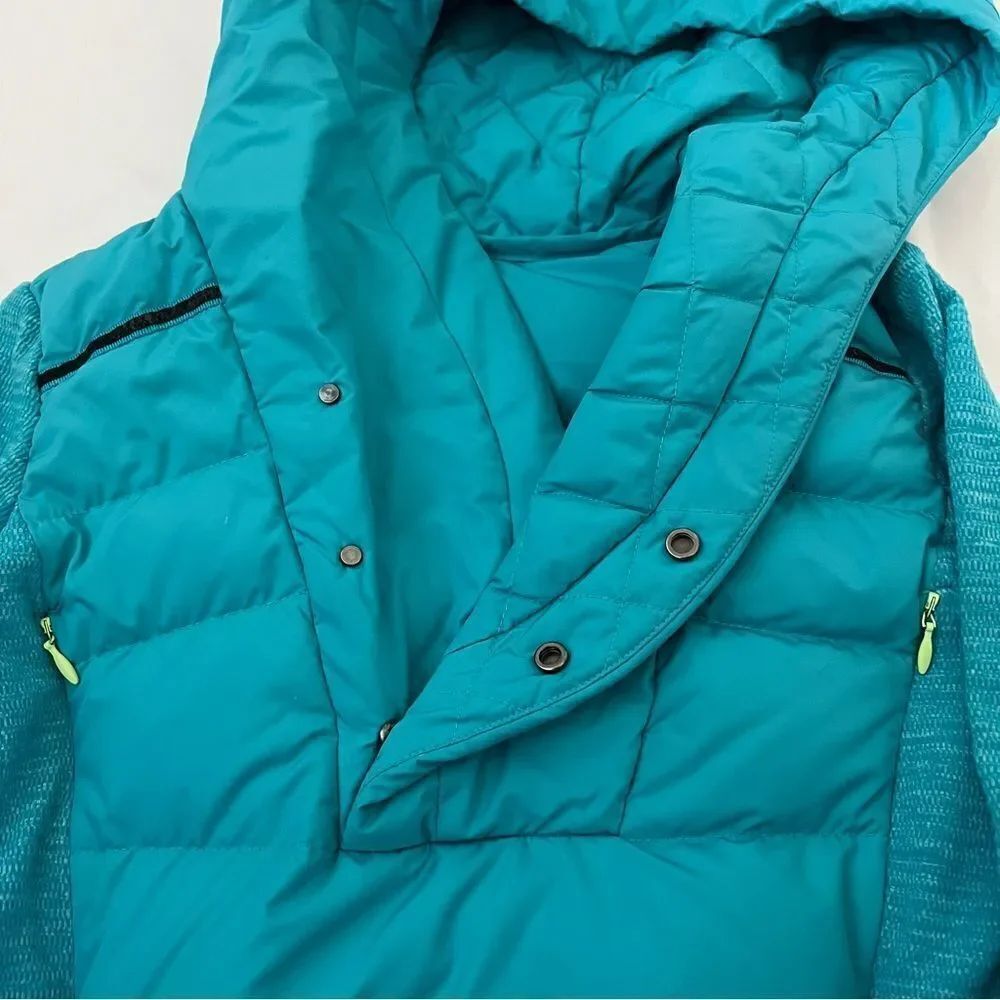 Lululemon Fluff Off Down Jacket Size 4 Pullover Puffer Hooded Blue Teal Goose - Picture 6 of 7